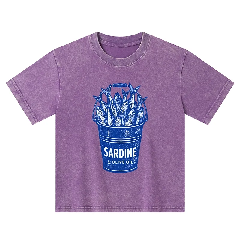 Tokyo-Tiger Vintage Bucket Full Of Fresh Sardines Kids Washed T-Shirt