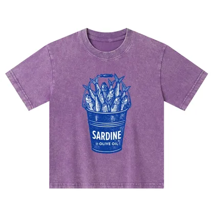 Tokyo-Tiger Vintage Bucket Full Of Fresh Sardines Kids Washed T-Shirt