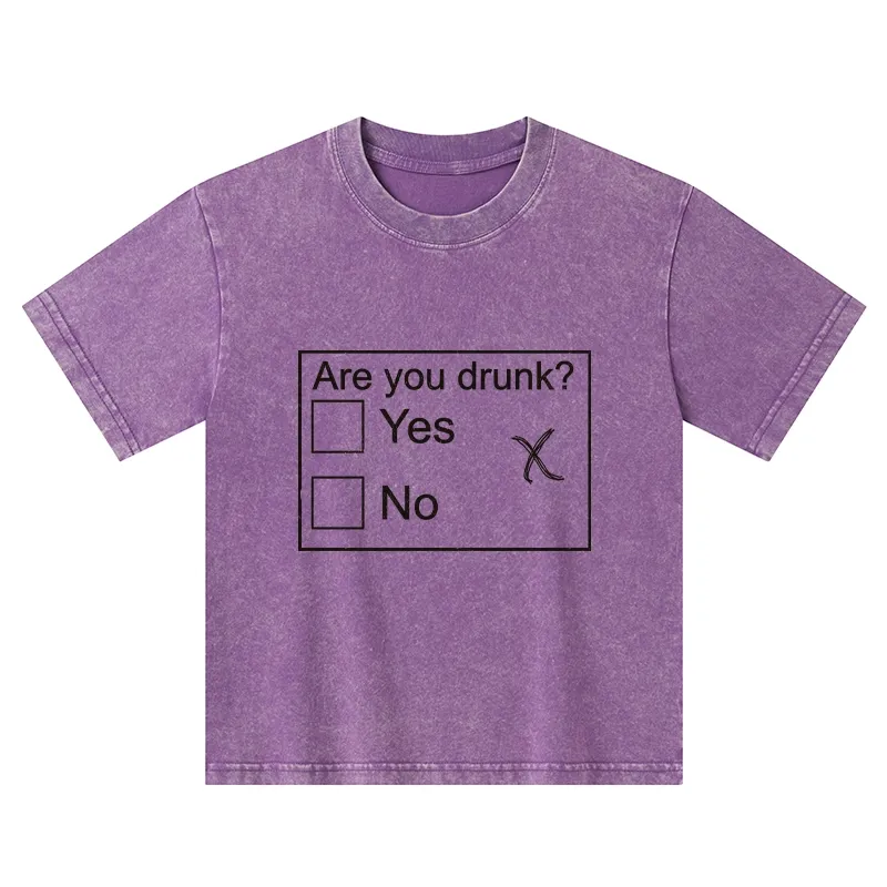 Tokyo-Tiger Confused Drunk Checkbox Graphic Kids Washed T-Shirt