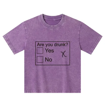 Tokyo-Tiger Confused Drunk Checkbox Graphic Kids Washed T-Shirt