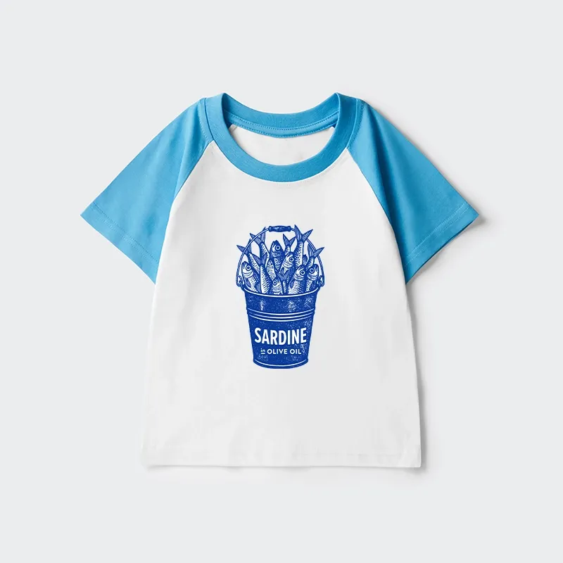 Tokyo-Tiger Vintage Bucket Full Of Fresh Sardines Kids Raglan T-shirt