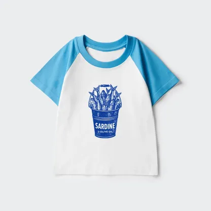 Tokyo-Tiger Vintage Bucket Full Of Fresh Sardines Kids Raglan T-shirt
