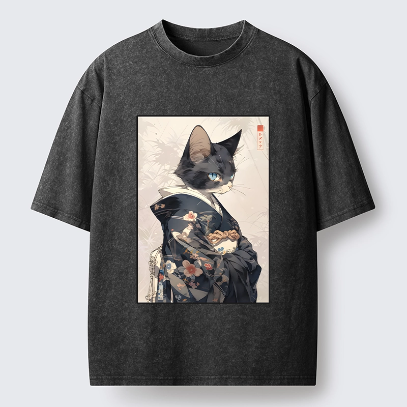 Tokyo-Tiger Vintage Japanese Cat Portrait Art Washed T-Shirt
