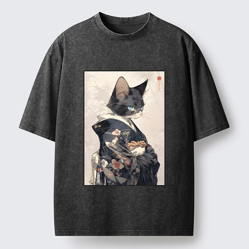 Tokyo-Tiger Vintage Japanese Cat Portrait Art Washed T-Shirt Sale