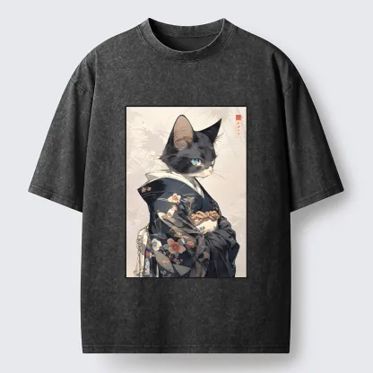 Tokyo-Tiger Vintage Japanese Cat Portrait Art Washed T-Shirt