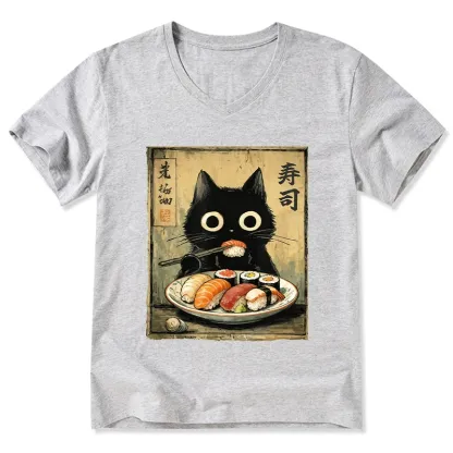 Tokyo-Tiger Vintage Japanese Sushi Cat V-Neck Classic T-Shirt