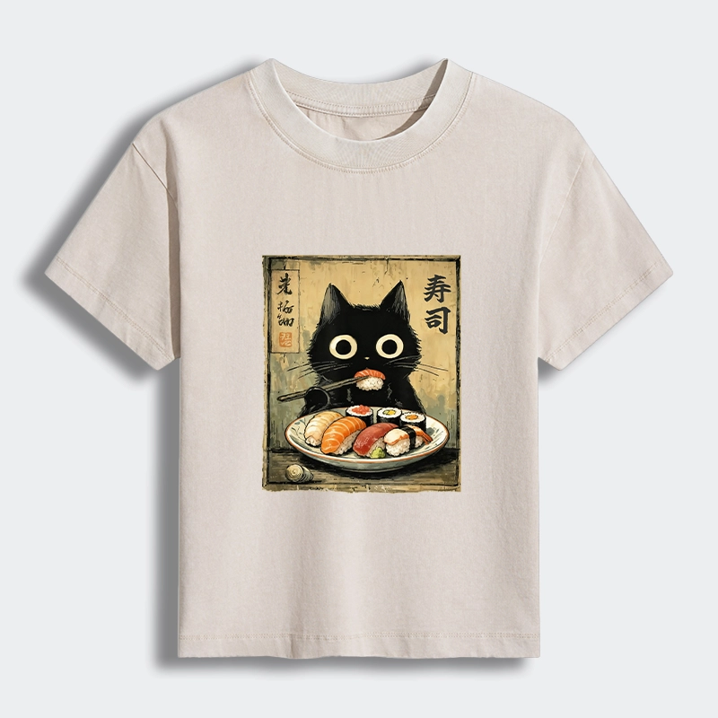 Tokyo-Tiger Vintage Japanese Sushi Cat Women's Washed T-shirt