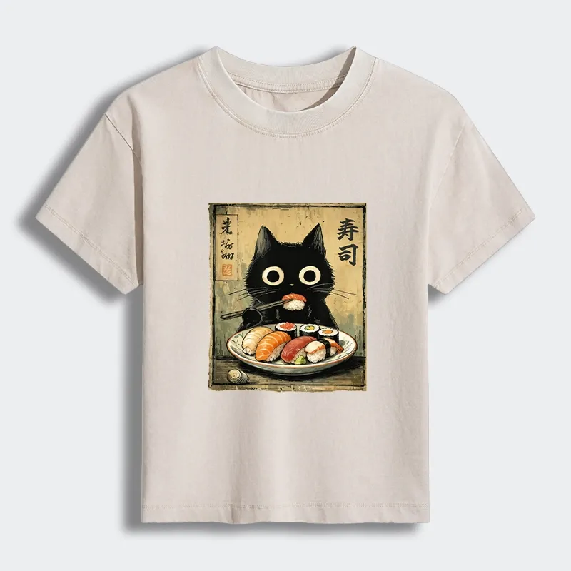 Tokyo-Tiger Vintage Japanese Sushi Cat Women's Washed T-shirt