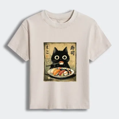 Tokyo-Tiger Vintage Japanese Sushi Cat Women's Washed T-shirt