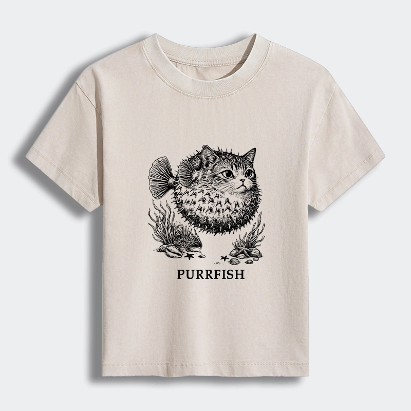 Tokyo-Tiger Spiky Puffer With Cute Cat Head Women's Washed T-shirt