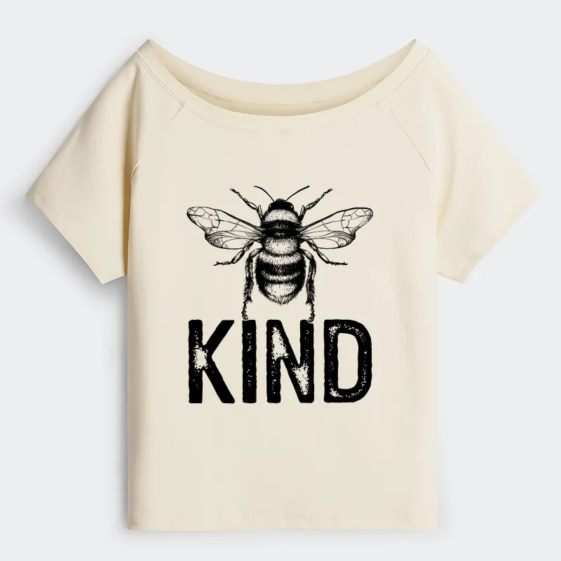 Tokyo-Tiger Minimalist Bee Kind Illustration Off Shoulder T-Shirt