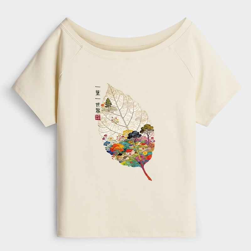 Tokyo-Tiger One Leaf Holds A Tiny Colorful World Off Shoulder T-Shirt
