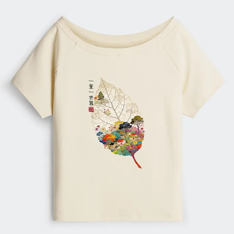 Tokyo-Tiger One Leaf Holds A Tiny Colorful World Off Shoulder T-Shirt
