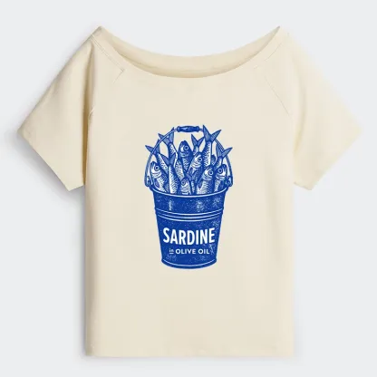 Tokyo-Tiger Vintage Bucket Full Of Fresh Sardines Off Shoulder T-Shirt