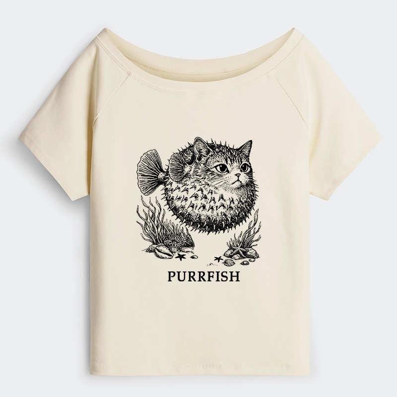 Tokyo-Tiger Spiky Puffer With Cute Cat Head Off Shoulder T-Shirt