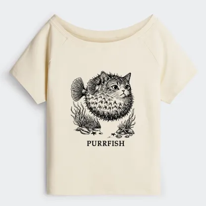 Tokyo-Tiger Spiky Puffer With Cute Cat Head Off Shoulder T-Shirt