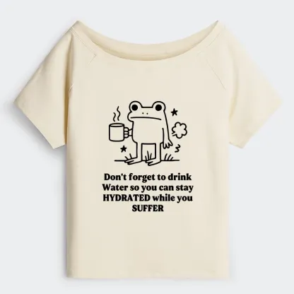 Tokyo-Tiger Frog Says Drink Water Off Shoulder T-Shirt