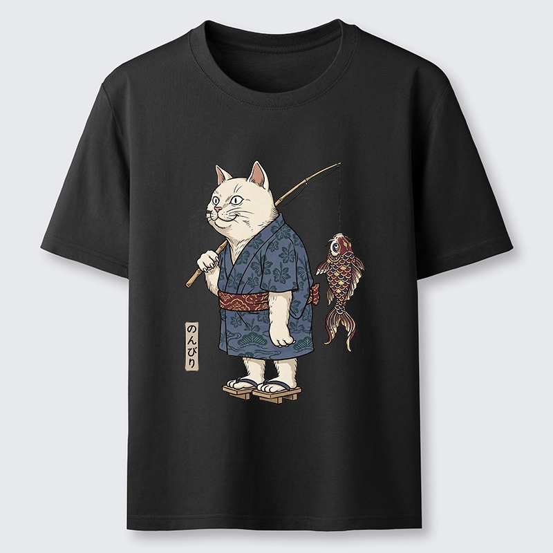 Tokyo-Tiger Kimono Cat Fishing Koi Fish Art Classic T-Shirt