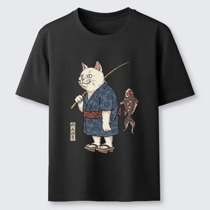 Tokyo-Tiger Kimono Cat Fishing Koi Fish Art Classic T-Shirt