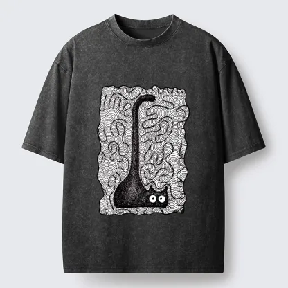 Tokyo-Tiger Trippy Zentangle Secret Cat Art Print Washed T-Shirt