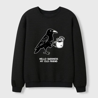 Tokyo-Tiger Crow Drinking Black Coffee Funny Waffle Sweatshirt