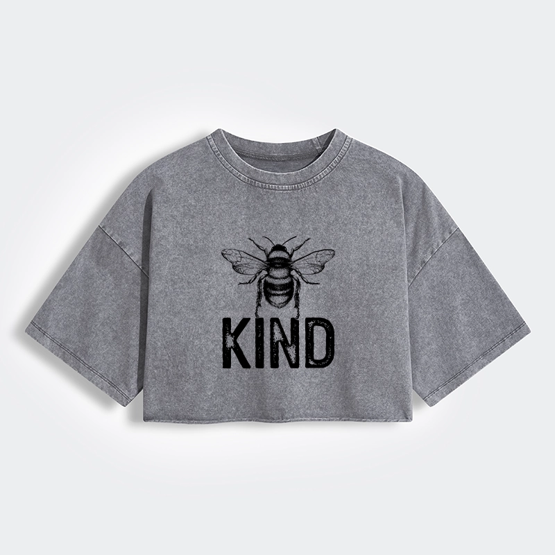 Tokyo-Tiger Minimalist Bee Kind Illustration Women's Washed Crop T-Shirt