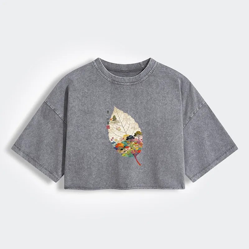 Tokyo-Tiger One Leaf Holds A Tiny Colorful World Women's Washed Crop T-Shirt