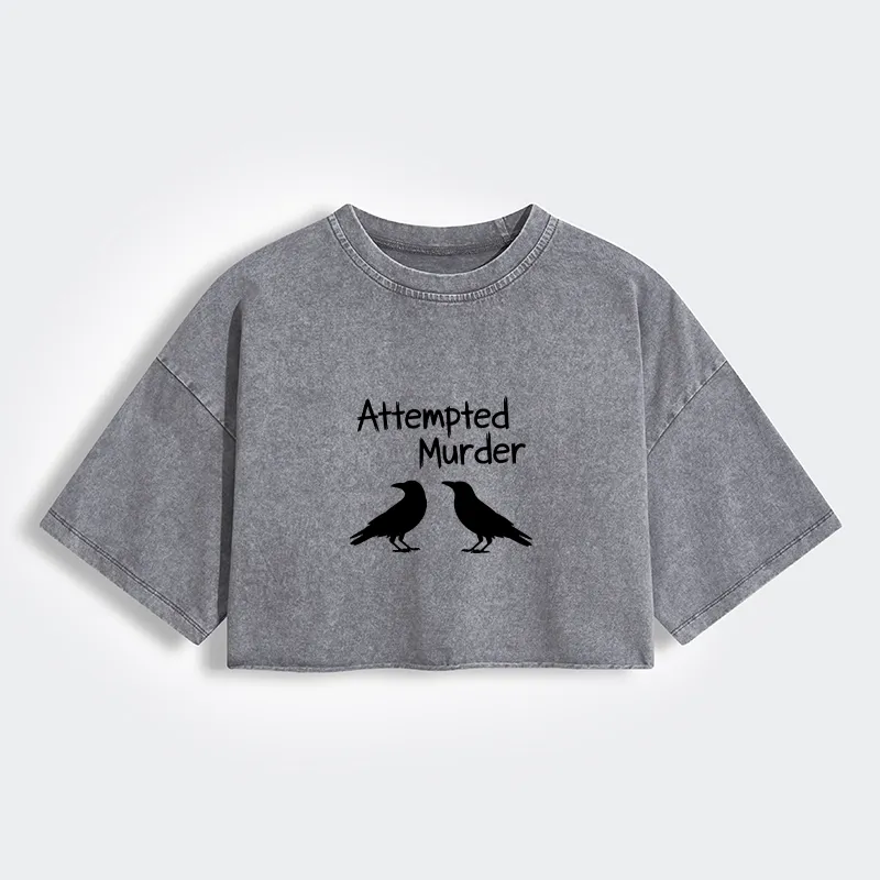 Tokyo-Tiger Two Crows Attempted Murder Joke Women's Washed Crop T-Shirt
