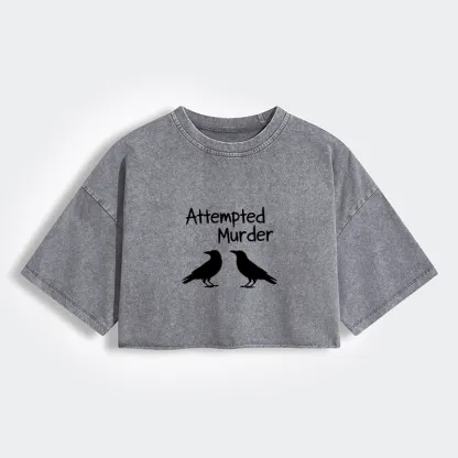 Tokyo-Tiger Two Crows Attempted Murder Joke Women's Washed Crop T-Shirt