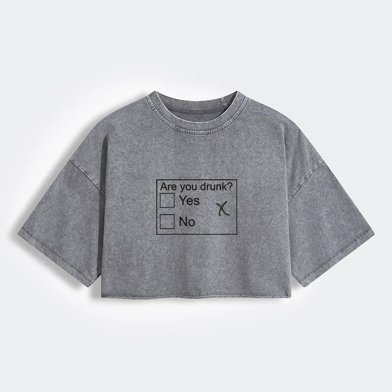 Tokyo-Tiger Confused Drunk Checkbox Graphic Women's Washed Crop T-Shirt