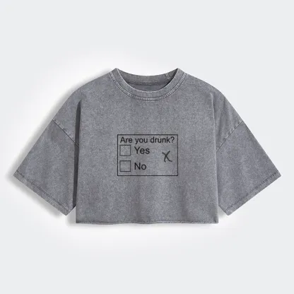 Tokyo-Tiger Confused Drunk Checkbox Graphic Women's Washed Crop T-Shirt