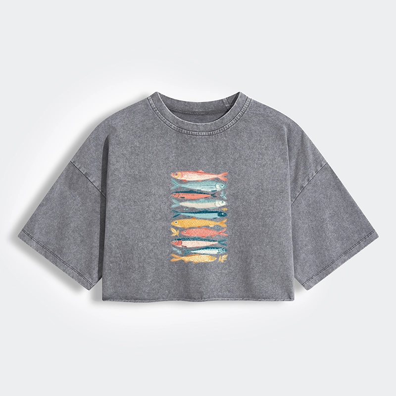 Tokyo-Tiger Beautiful Colorful Fish In The Sea Women's Washed Crop T-Shirt