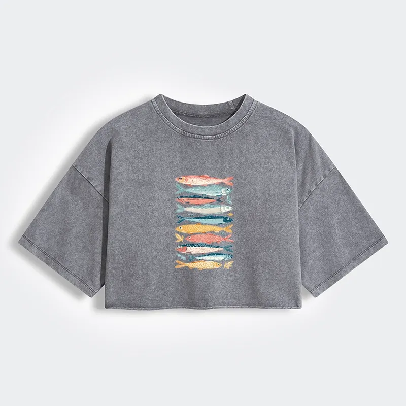 Tokyo-Tiger Beautiful Colorful Fish In The Sea Women's Washed Crop T-Shirt