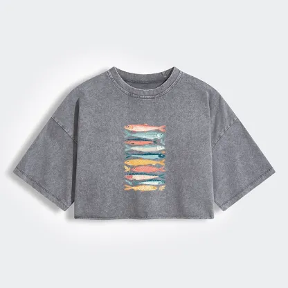 Tokyo-Tiger Beautiful Colorful Fish In The Sea Women's Washed Crop T-Shirt