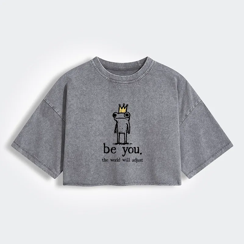 Tokyo-Tiger Crown Frog Stays True To Self Women's Washed Crop T-Shirt Sale