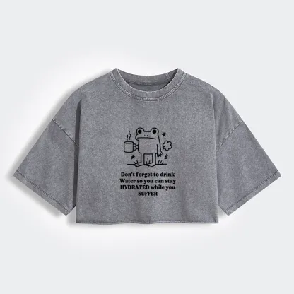Tokyo-Tiger Frog Says Drink Water Women's Washed Crop T-Shirt