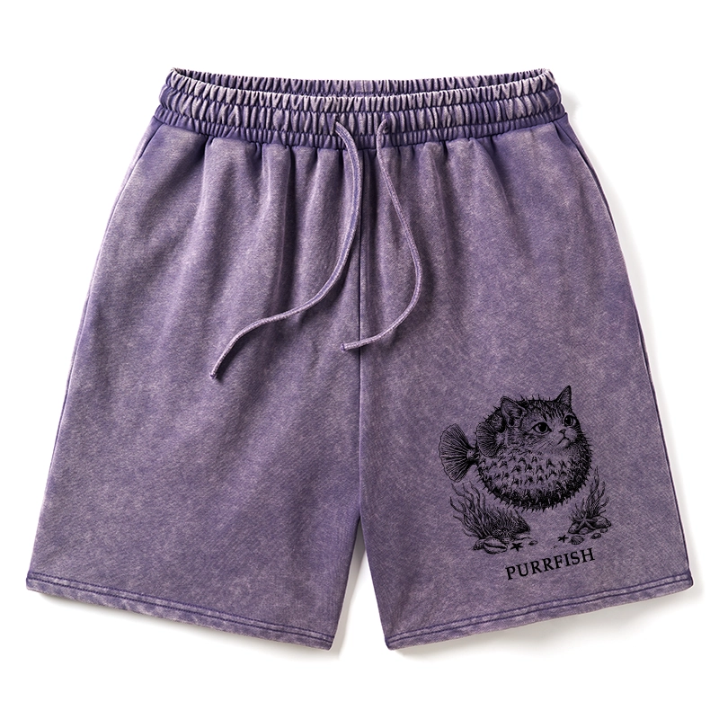 Tokyo-Tiger Spiky Puffer With Cute Cat Head Washed Shorts