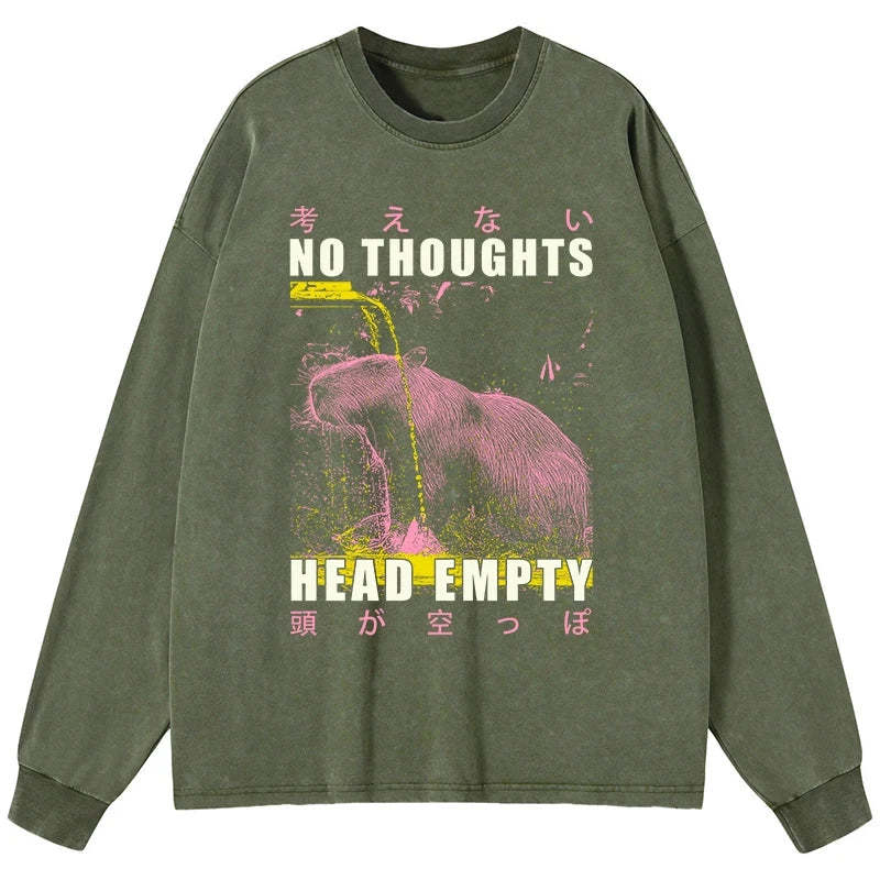 Tokyo-Tiger No Thoughts Head Empty Washed Long Sleeve T-Shirt