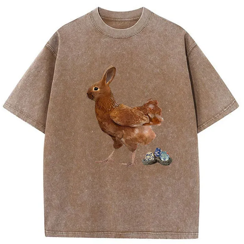 Tokyo-Tiger Easter Bunny Laying Eggs Washed T-Shirt