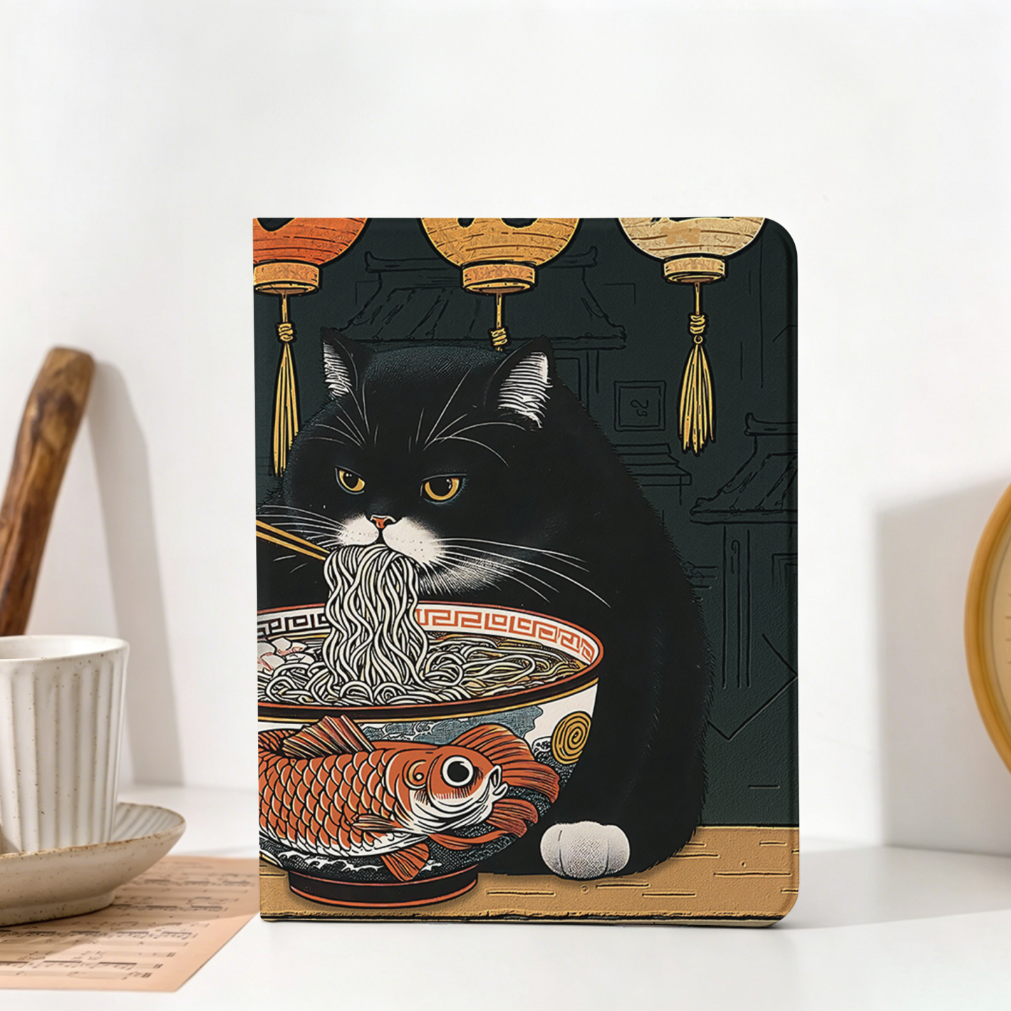 Tokyo-Tiger Fat Cat Eating Ramen Nobles Tablet Protective Case Sale