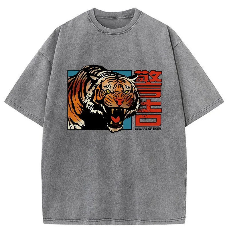 Tokyo-Tiger Beware Of Tiger Washed T-Shirt