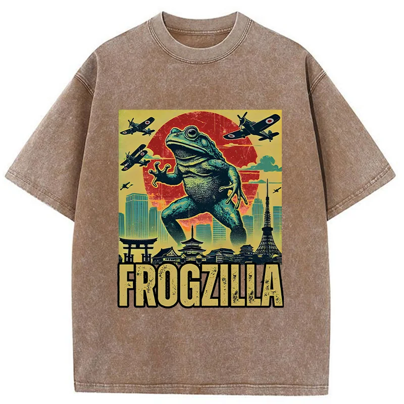 Tokyo-Tiger Japanese Frogzilla Funny Washed T-Shirt