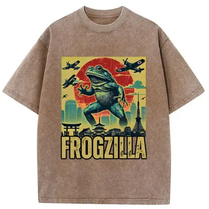 Tokyo-Tiger Japanese Frogzilla Funny Washed T-Shirt