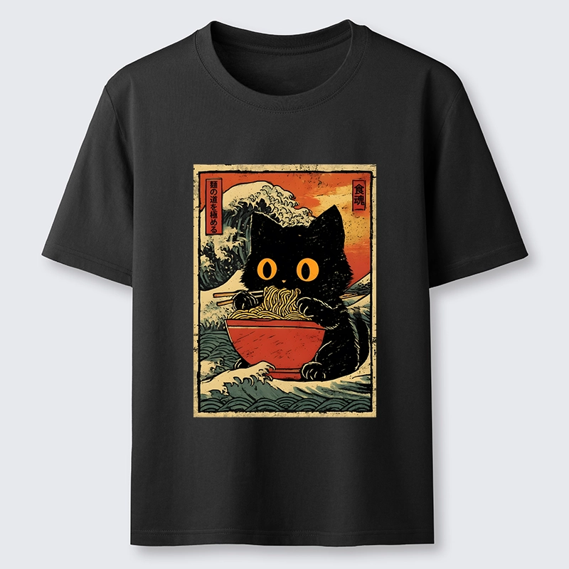 Tokyo-Tiger Cool Wave Art Cat Loves Ramen Bowl Classic T-Shirt