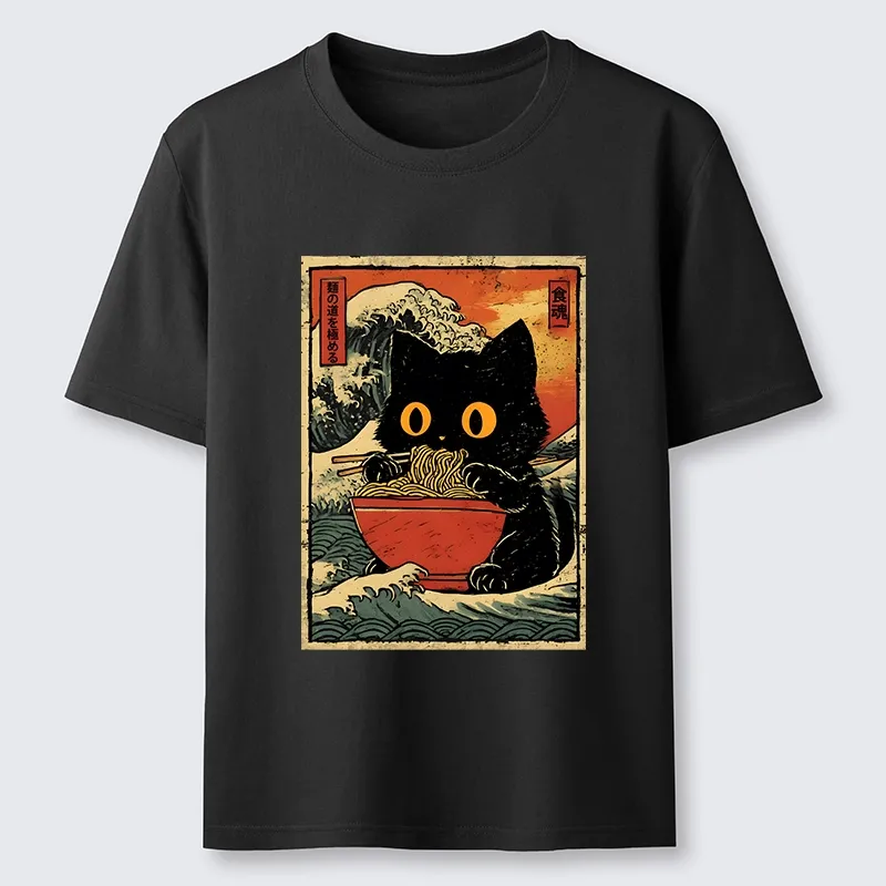 Tokyo-Tiger Cool Wave Art Cat Loves Ramen Bowl Classic T-Shirt Sale