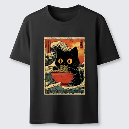 Tokyo-Tiger Cool Wave Art Cat Loves Ramen Bowl Classic T-Shirt