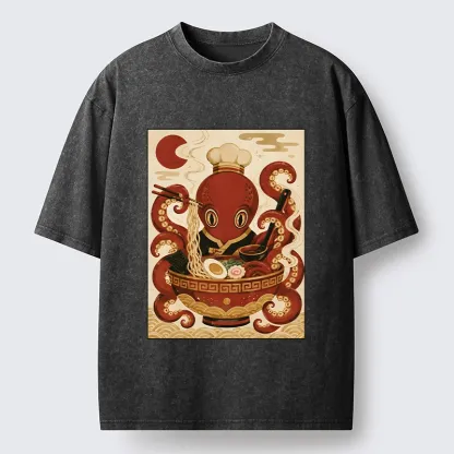 Tokyo-Tiger Red Octopus Master Noodle Maker Washed T-Shirt