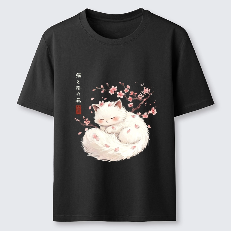 Tokyo-Tiger Soft Sakura White Cat Peaceful Sleep Classic T-Shirt