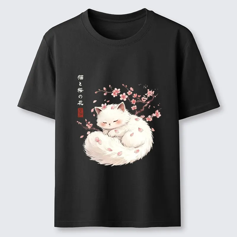 Tokyo-Tiger Soft Sakura White Cat Peaceful Sleep Classic T-Shirt