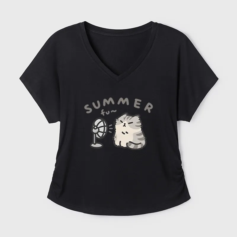Tokyo-Tiger Summer Cat Chills With A Fan Modal Dolman Sleeve T-Shirt Sale